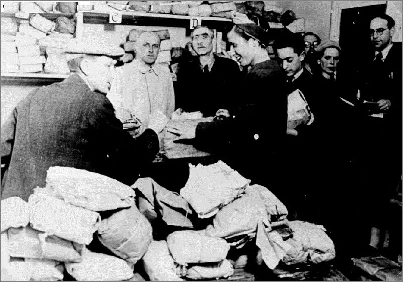 The distribution of packages and supplies to Jews from Vienna who had been deported to Opole, Poland